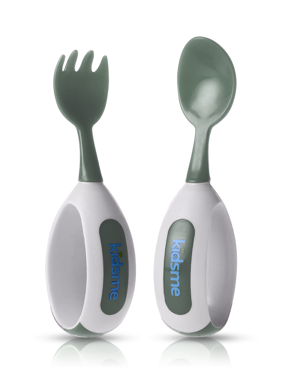 Baby Self Feeding Utensils Spoon and Fork Set Gray